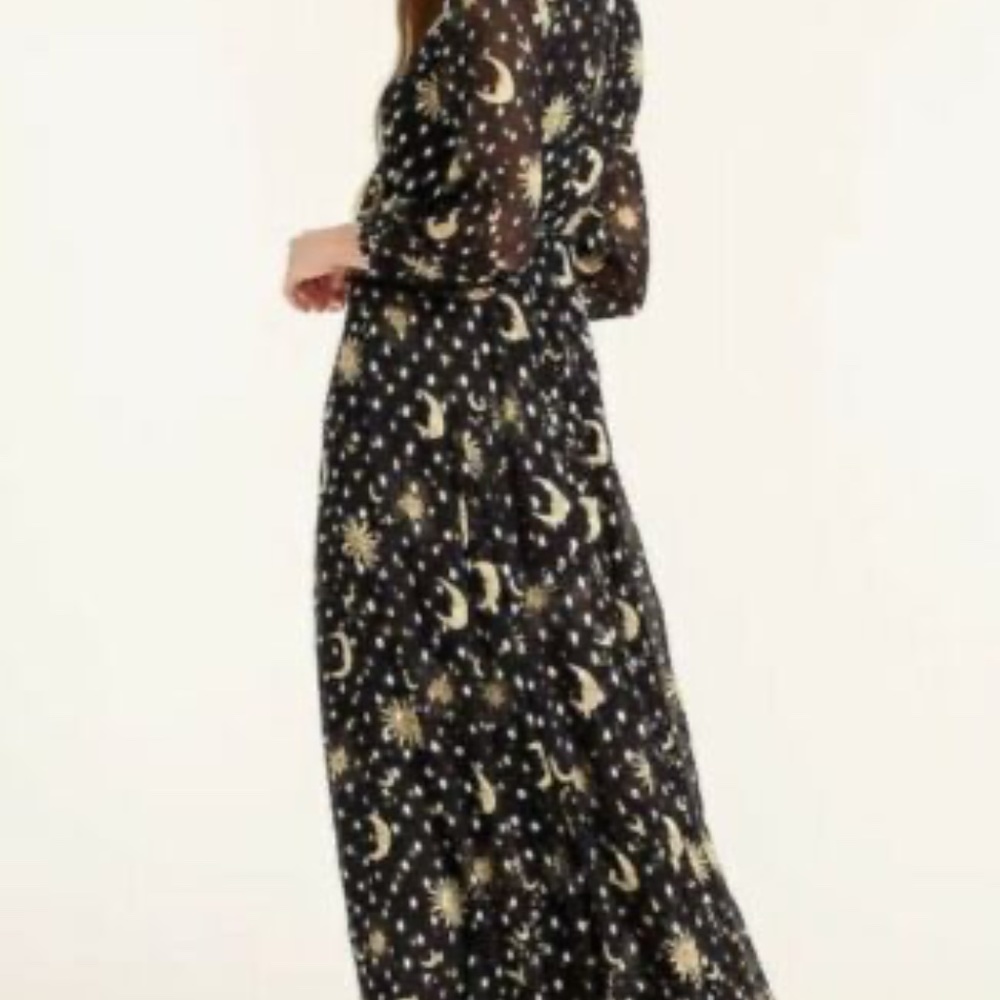 BNWT J.Crew Tie-Front Lurex Maxi Dress in Celestial Star Moon Sun Print XS - Picture 4 of 6